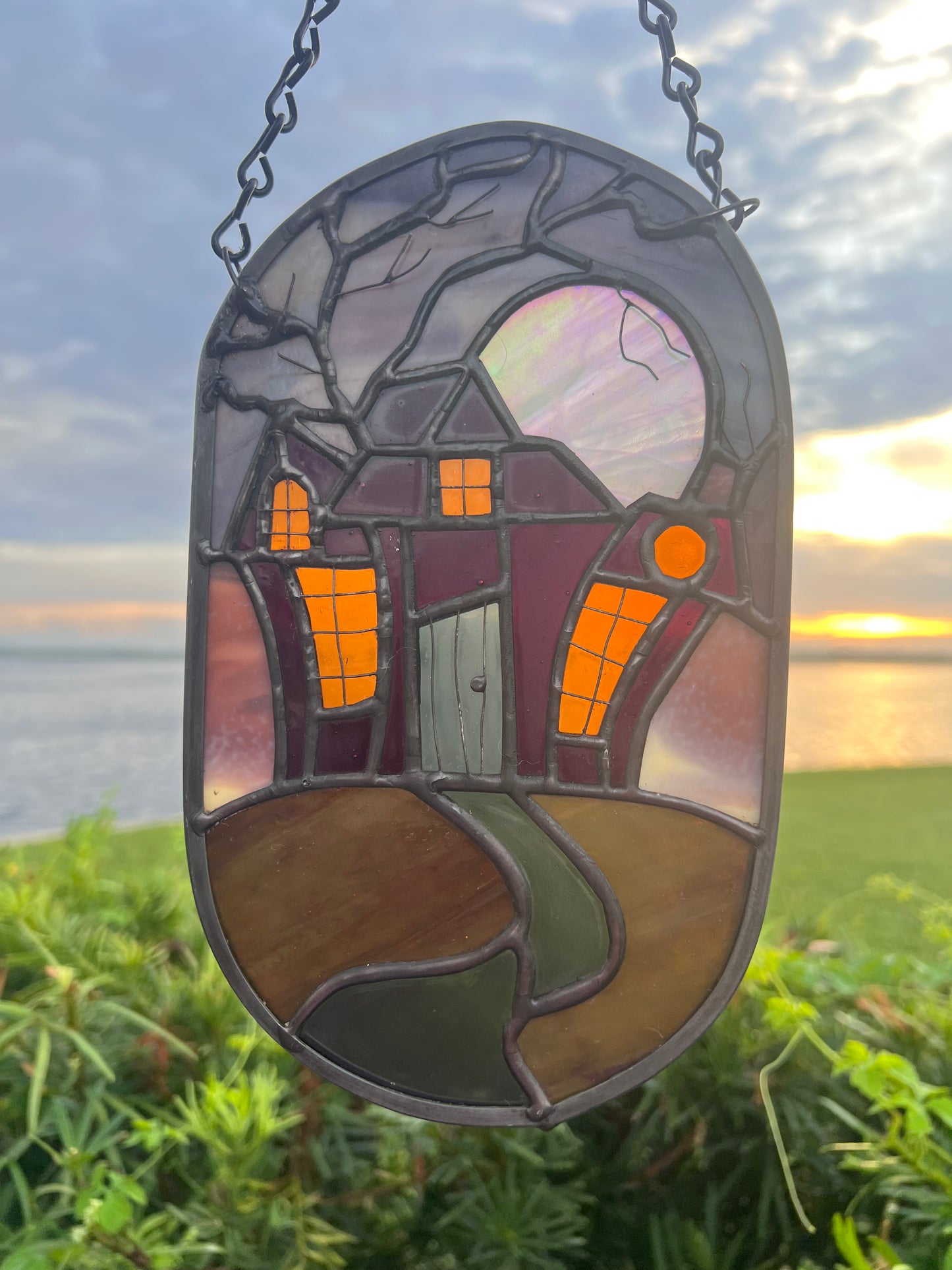 Haunted House Stained Glass Halloween Window Art Suncatcher