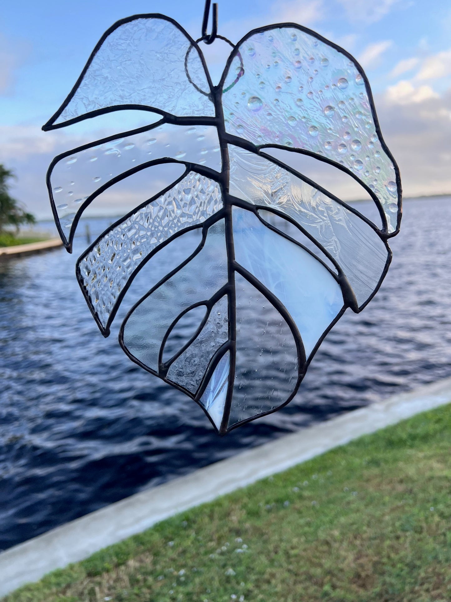 Monstera Clear and Iridescent Glass Leaves Tropical Plant Stained Glass