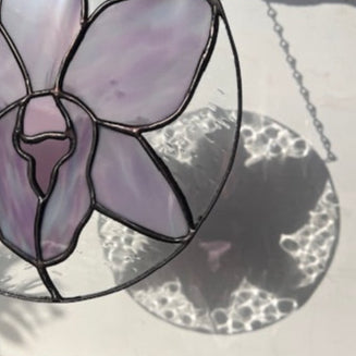 Purple Orchid Stained Glass Suncatcher Hand Blown Glass