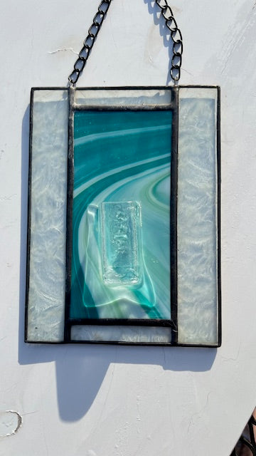 Stained Glass Propagation Suncatcher, Teal Green Glass with Built-In Propagation Tube, Plant Lover Gift, Hanging Glass Planter