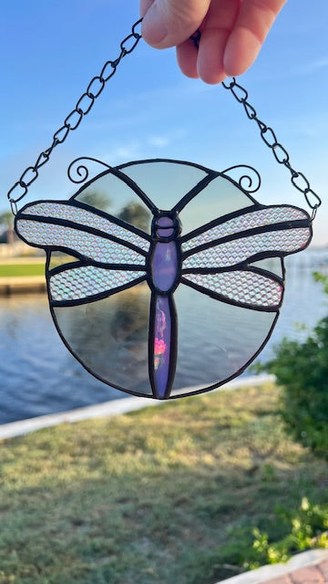 Handmade Stained Glass Dragonfly Suncatcher – Iridescent Wings, Nature-Inspired Window Decor