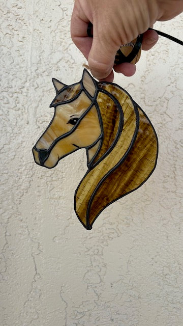 Brown Horse Stained Glass Suncatcher - Rustic Farm Decor - Black Patina - Handmade USA Original