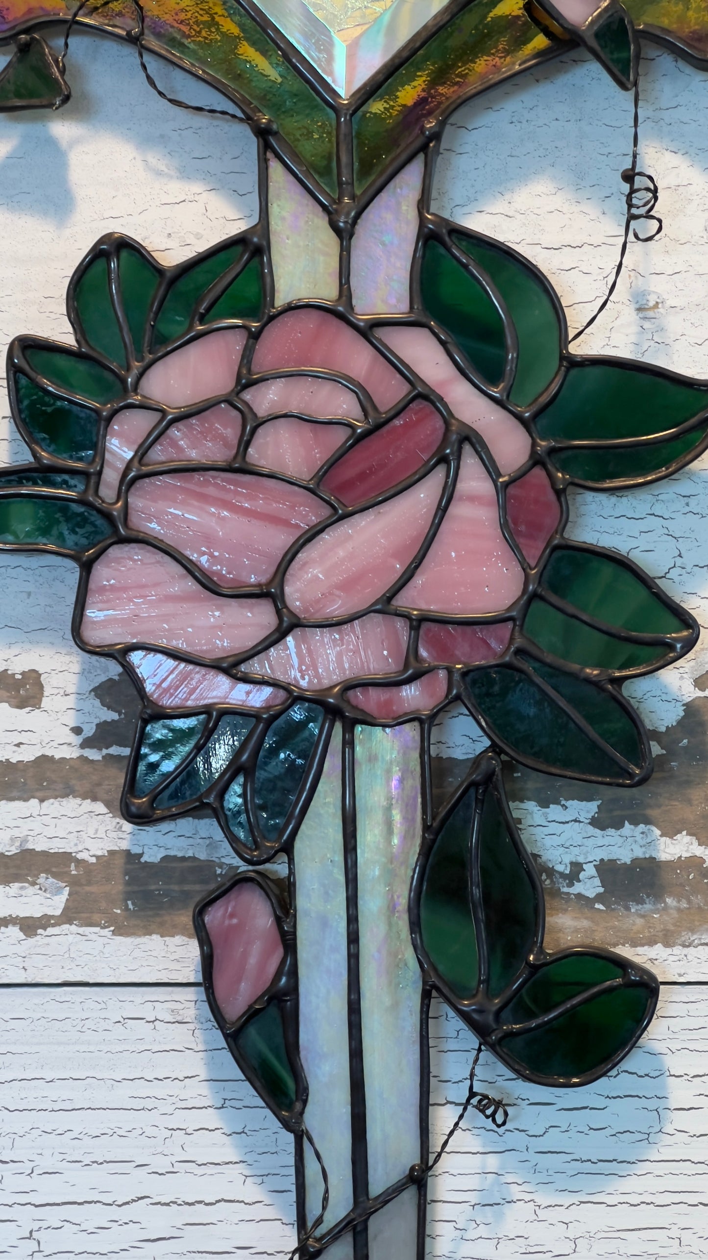 Fantasy Inspired Glass Sword Rose Quartz & Pink Diamond Inspired Iridescent Stained Glass Sword Wall Art Handcrafted Fantasy Decor