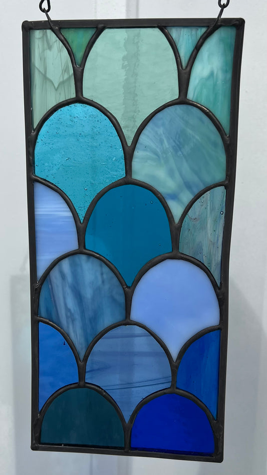 Mermaid Scales Stained Glass Suncatcher Ombre Blue to Green