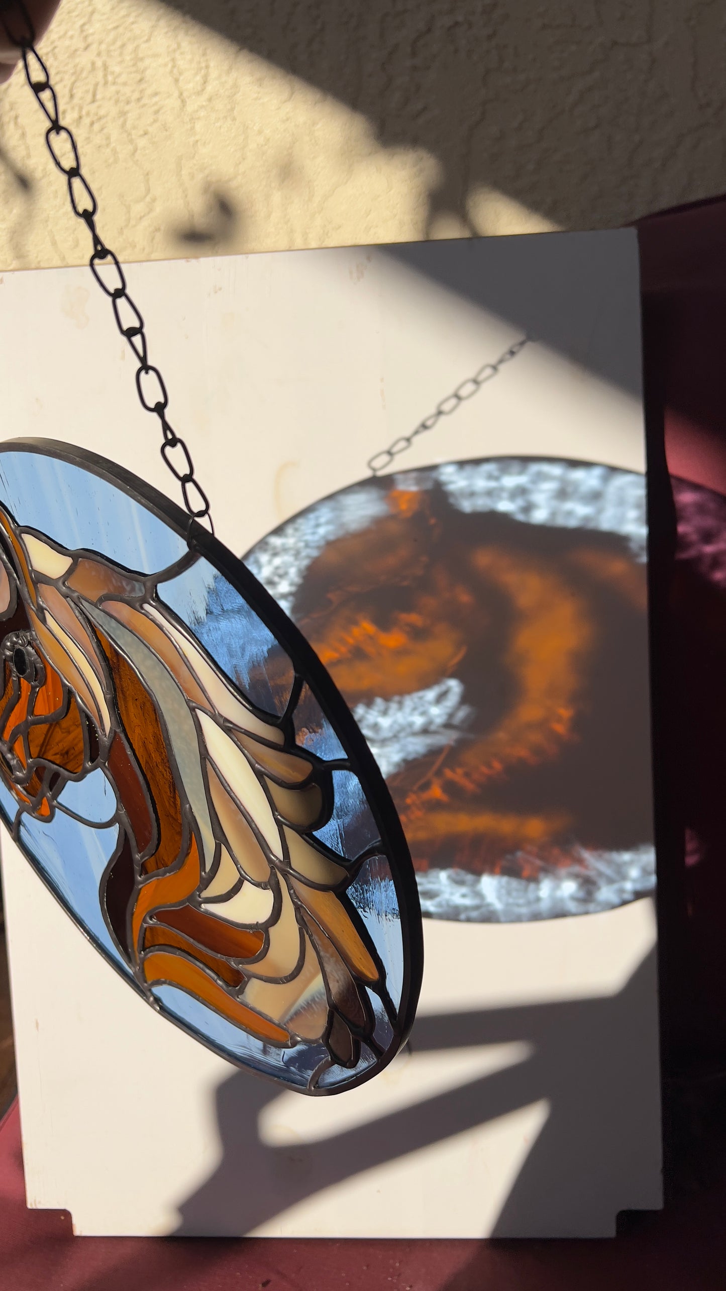 Handcrafted Chestnut Horse Stained Glass Suncatcher – 8” Round Western Horse Window Hanging