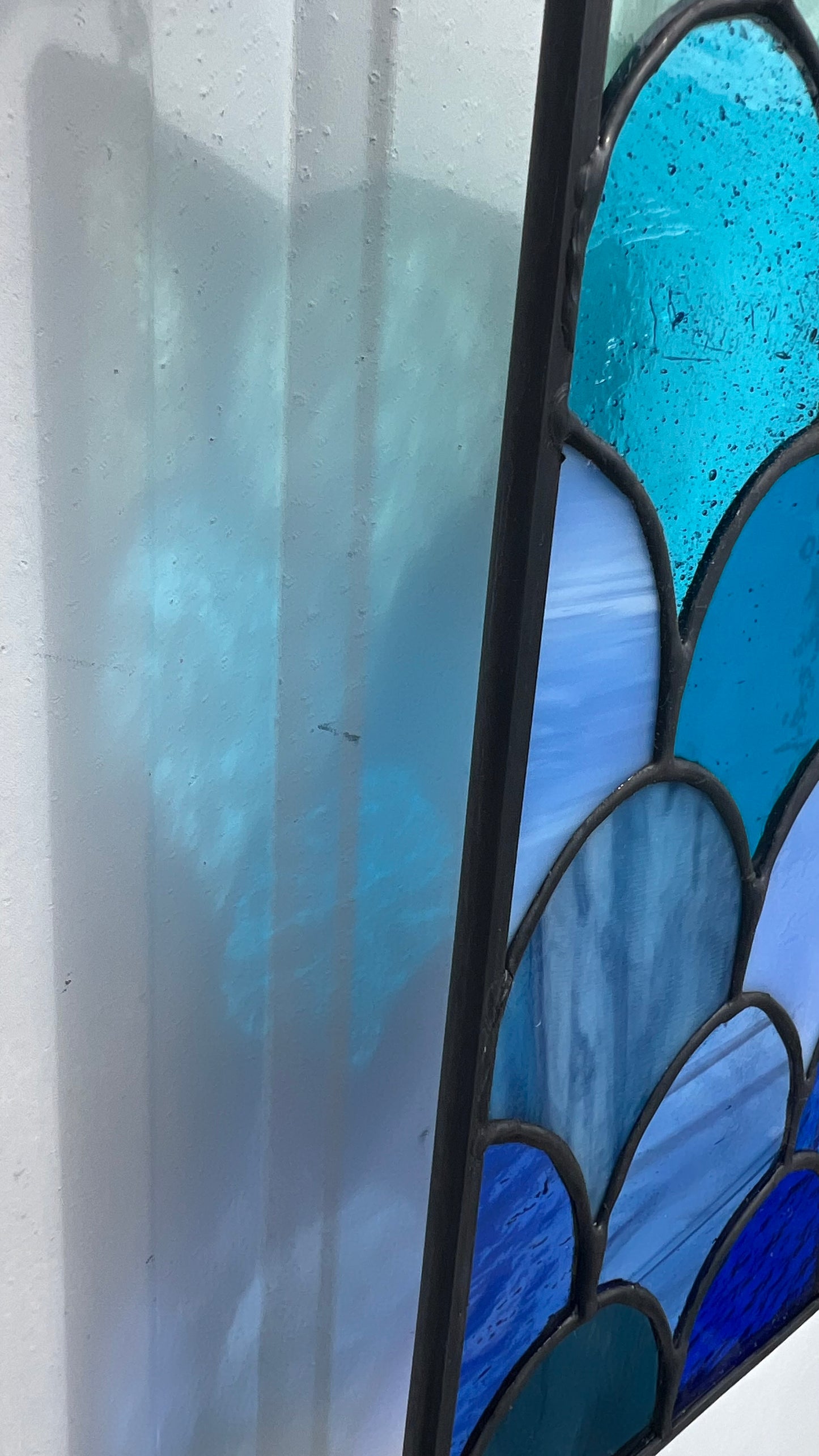 Mermaid Scales Stained Glass Suncatcher Ombre Blue to Green