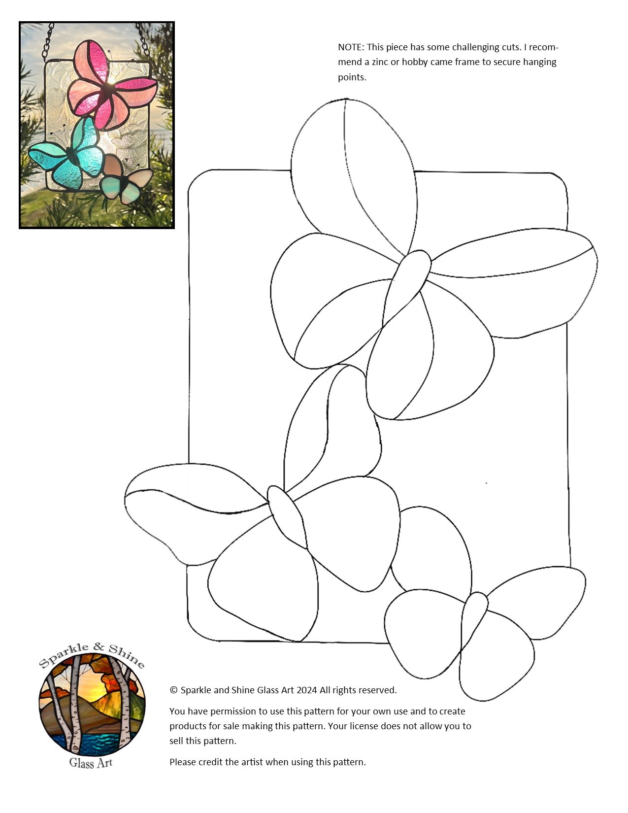 3 Butterflies - Stained Glass Panel - DIGITAL PATTERN