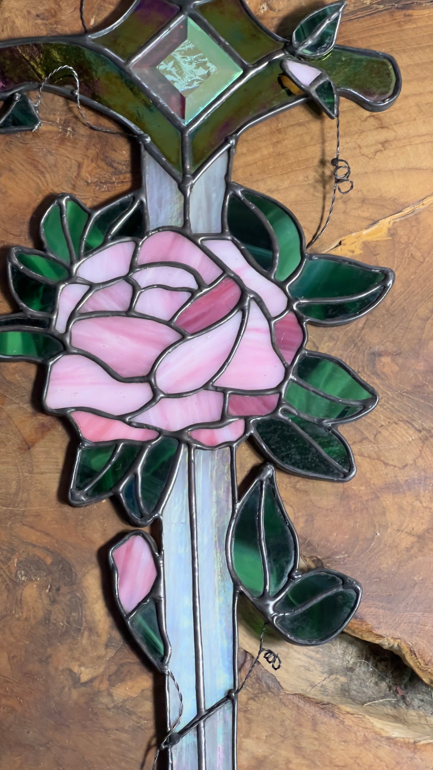 Fantasy Inspired Glass Sword Rose Quartz & Pink Diamond Inspired Iridescent Stained Glass Sword Wall Art Handcrafted Fantasy Decor