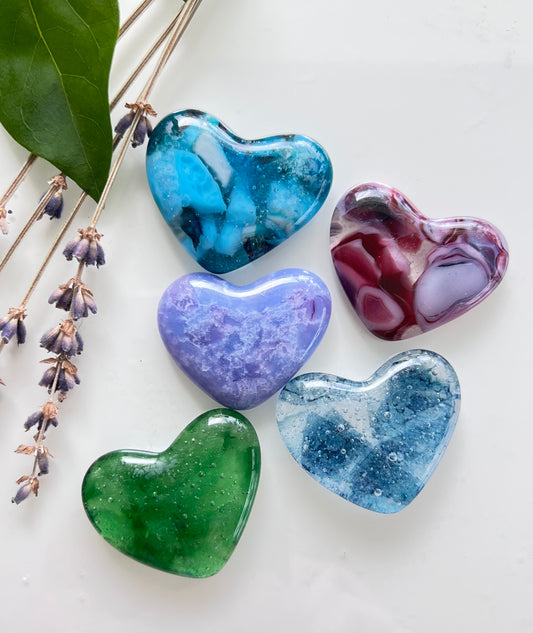 Pocket Heart Memory Stone Love Message Sweet Gift Fused Glass Handmade