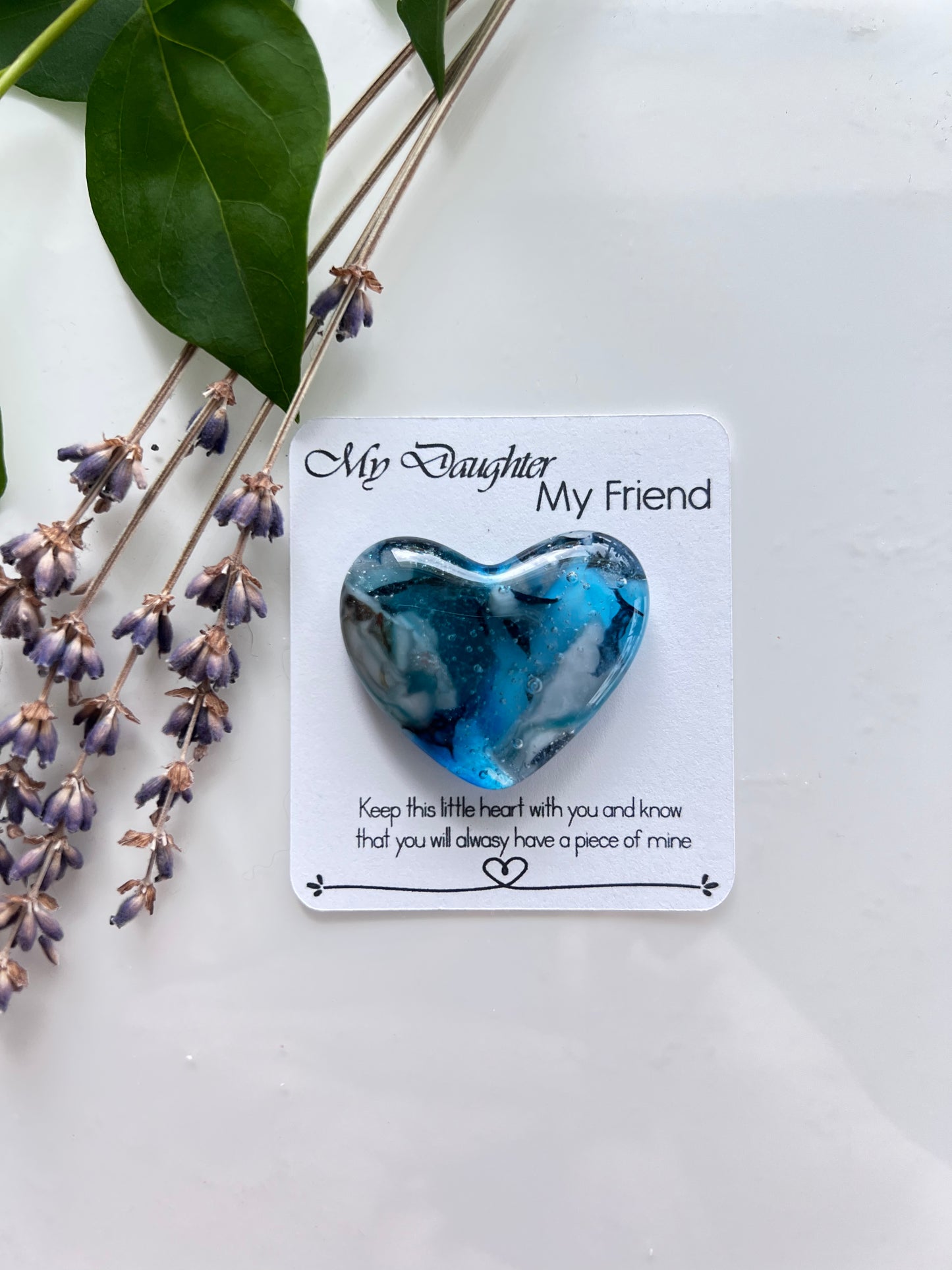 Pocket Heart Memory Stone Love Message Sweet Gift Fused Glass Handmade