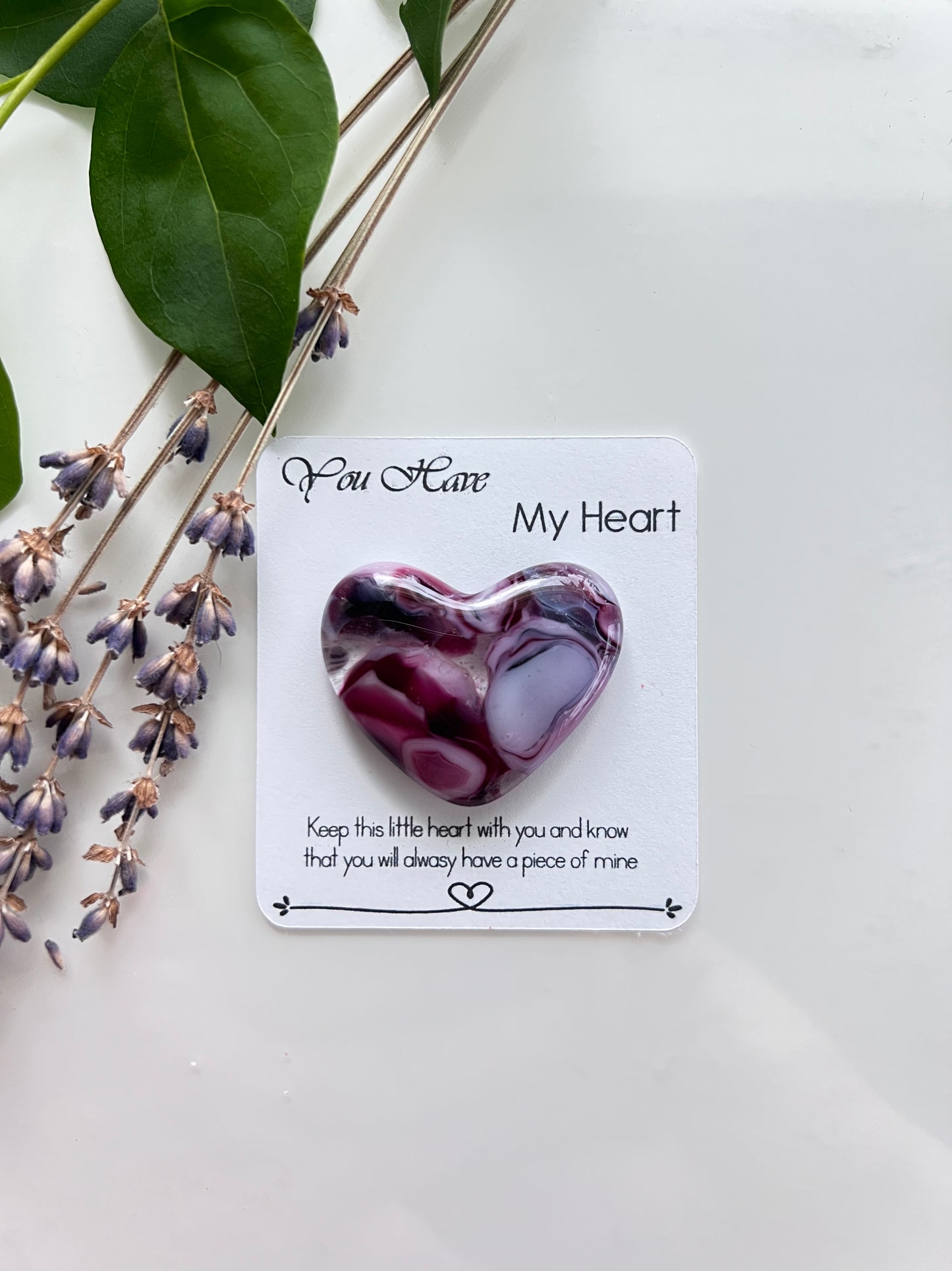 Pocket Heart Memory Stone Love Message Sweet Gift Fused Glass Handmade