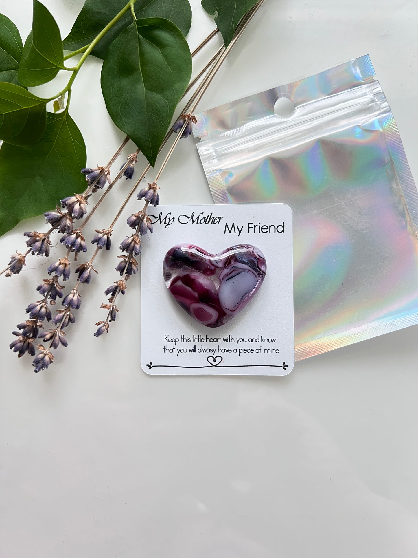 Pocket Heart Memory Stone Love Message Sweet Gift Fused Glass Handmade
