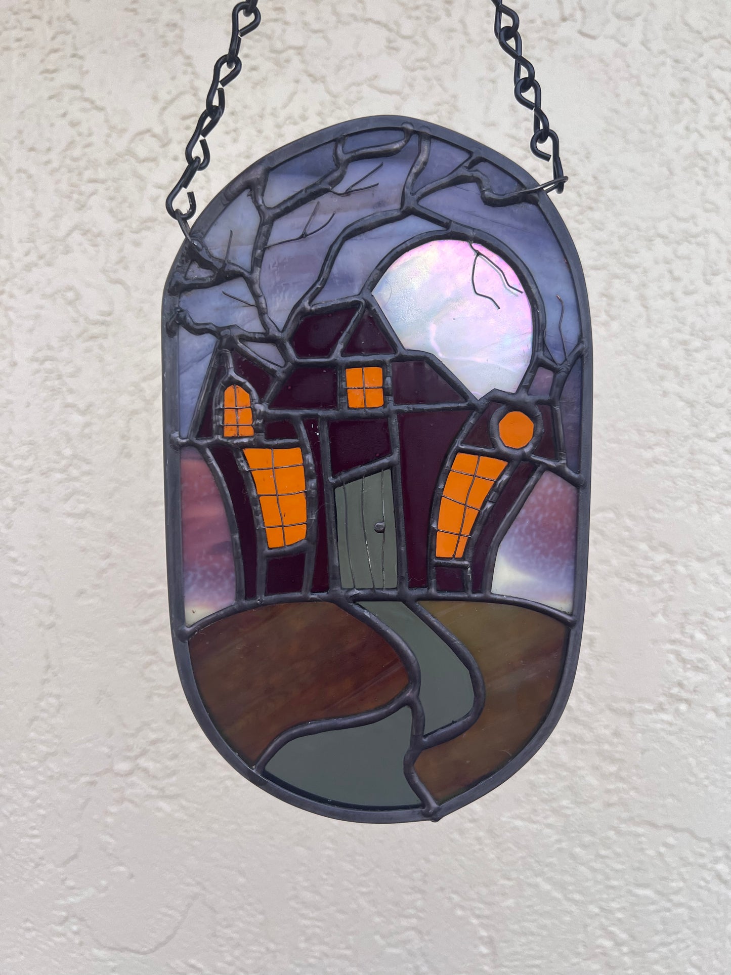 Haunted House Stained Glass Halloween Window Art Suncatcher