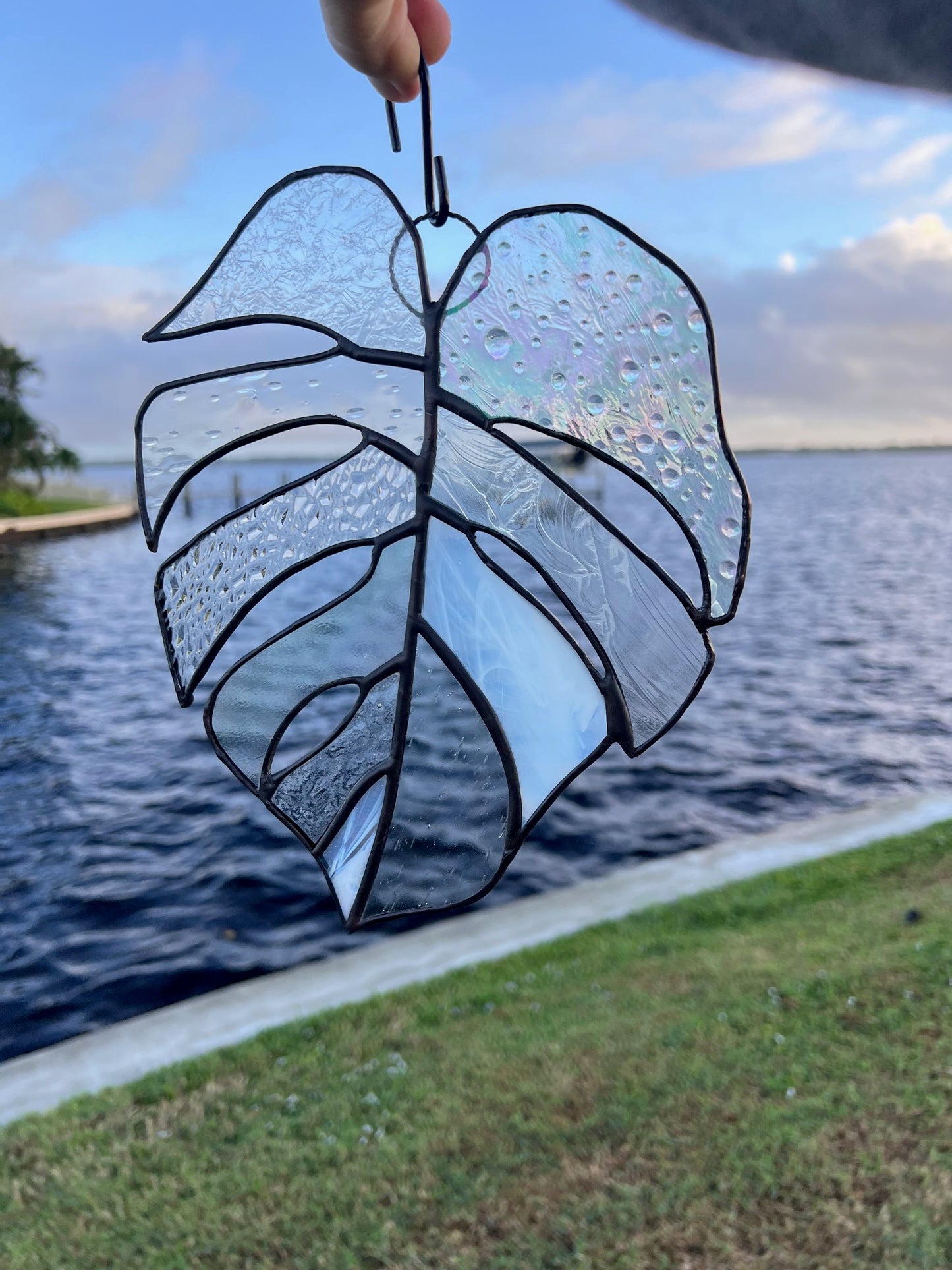 Monstera Clear and Iridescent Glass Leaves Tropical Plant Stained Glass