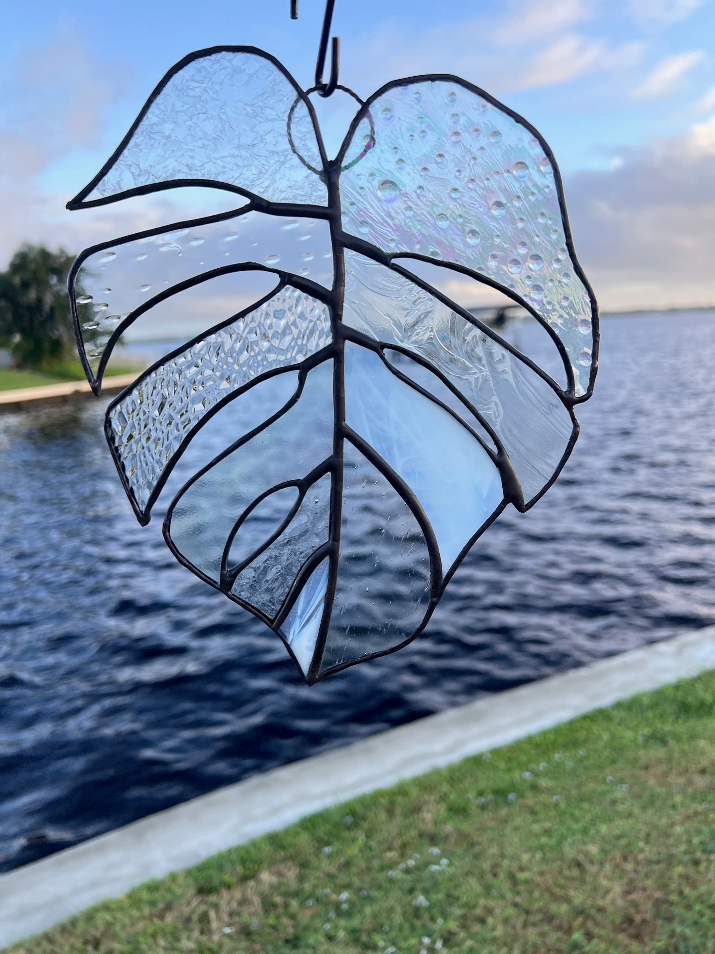 Monstera Clear and Iridescent Glass Leaves Tropical Plant Stained Glass
