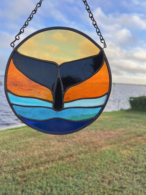 Whale Suncatcher - Stained Glass Whale Tail Emerging from Water