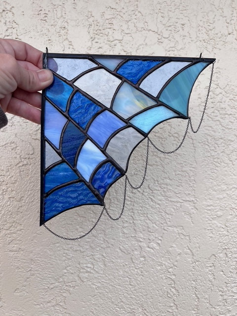 Stained Glass Spider Web - Fantasy -  Blue and Rainbow Glass - Chain Detail