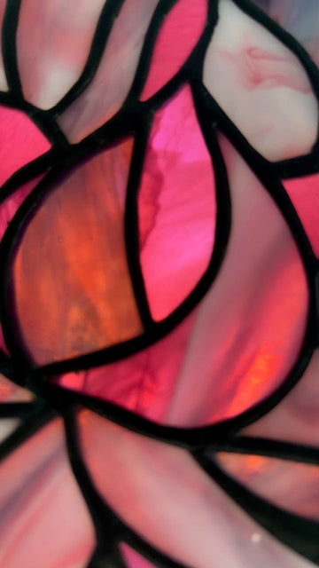 Rich Pink and Cranberry Lotus Flower Stained Glass Window Suncatcher