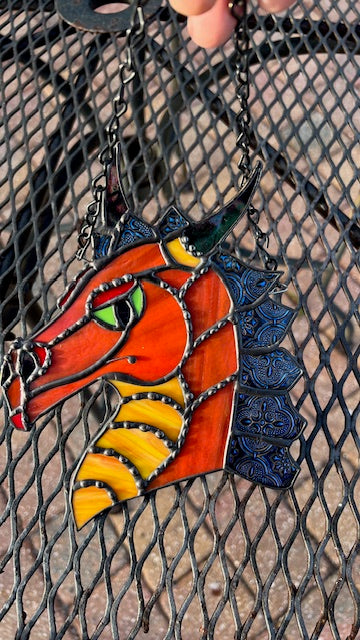 Handcrafted Stained Glass Dragon Suncatcher – Bold Red &amp; Orange Fantasy Art, Window Hanging Deco