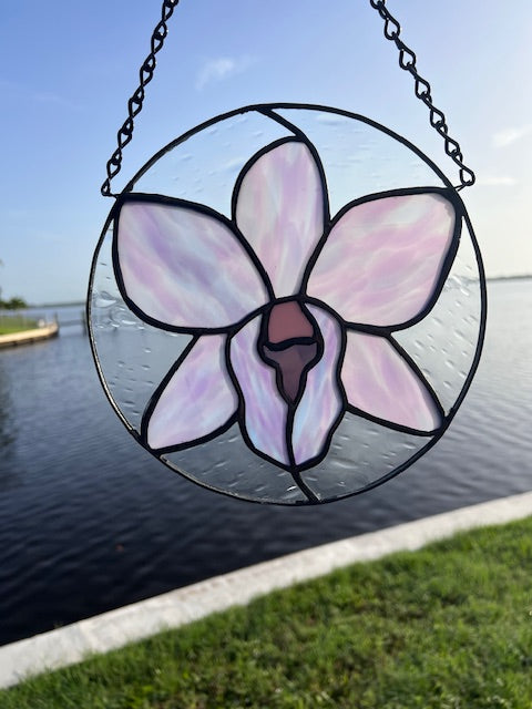Purple Orchid Stained Glass Suncatcher Hand Blown Glass