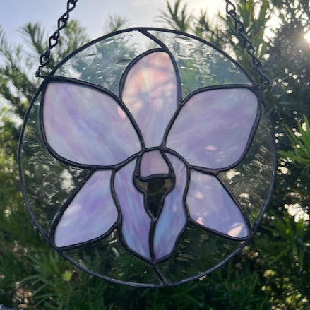 Purple Orchid Stained Glass Suncatcher Hand Blown Glass