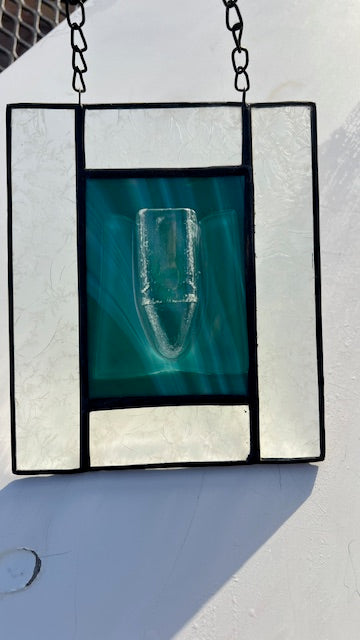 Stained Glass Propagation Suncatcher, Teal Green Glass with Built-In Propagation Tube, Plant Lover Gift, Hanging Glass Planter