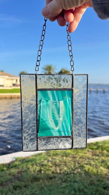 Stained Glass Propagation Suncatcher, Teal Green Glass with Built-In Propagation Tube, Plant Lover Gift, Hanging Glass Planter