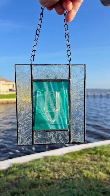 Stained Glass Propagation Suncatcher, Teal Green Glass with Built-In Propagation Tube, Plant Lover Gift, Hanging Glass Planter