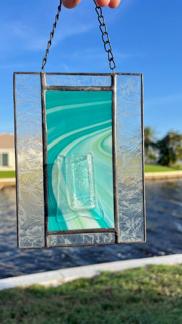 Stained Glass Propagation Suncatcher, Teal Green Glass with Built-In Propagation Tube, Plant Lover Gift, Hanging Glass Planter