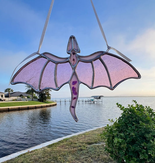 Purple Floral Flying Dragon Suncatcher - Clear Wings, Pressed Flower Body Home Decore Art