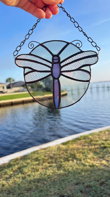 Handmade Stained Glass Dragonfly Suncatcher – Iridescent Wings, Nature-Inspired Window Decor