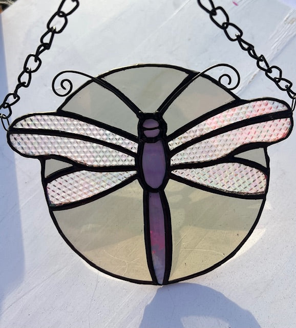 Handmade Stained Glass Dragonfly Suncatcher – Iridescent Wings, Nature-Inspired Window Decor