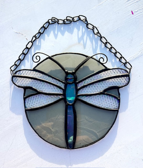 Handmade Stained Glass Dragonfly Suncatcher – Iridescent Wings, Nature-Inspired Window Decor