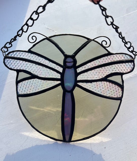 Handmade Stained Glass Dragonfly Suncatcher – Iridescent Wings, Nature-Inspired Window Decor