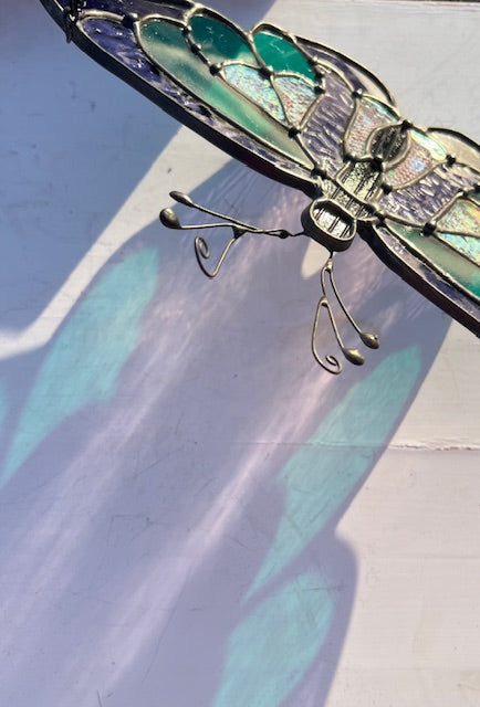 Purple and Teal Butterfly Stained Glass Suncatcher - Window Art