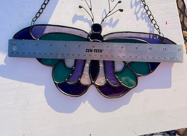 Purple and Teal Butterfly Stained Glass Suncatcher - Window Art