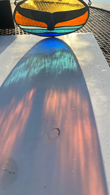 Whale Suncatcher - Stained Glass Whale Tail Emerging from Water