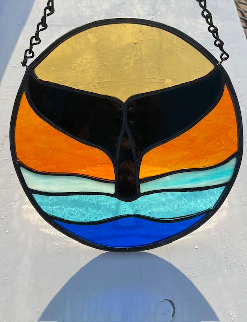 Whale Suncatcher - Stained Glass Whale Tail Emerging from Water