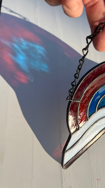 Dyslexia Awareness Stained Glass Suncatcher – Red Book & Rainbow Window Hanging, Black Patina Finish, Handmade Glass Art