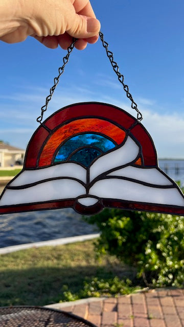 Dyslexia Awareness Stained Glass Suncatcher – Red Book & Rainbow Window Hanging, Black Patina Finish, Handmade Glass Art