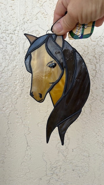 Filly Stained Glass Suncatcher - Brown Horse - Farmhouse Decor -  Black Patina - Handmade USA Original