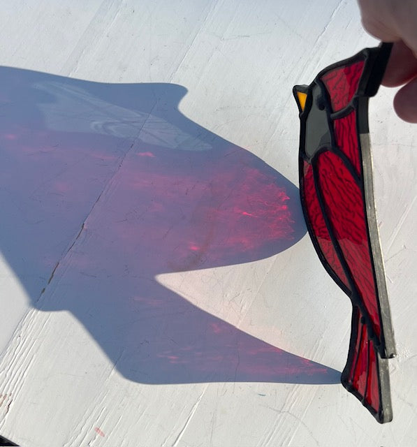 Stained Glass Cardinal Suncatcher – Memorial Sympathy Gift, Red Cardinal with Black Patina, Yellow Beak, Handmade in USA, Cardinal Window Decor