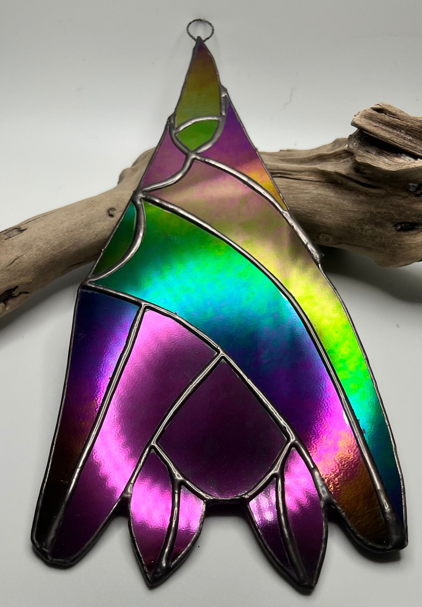 Rainbow Sleeping Hanging Bat - Iridized Reflective Glass Suncatcher