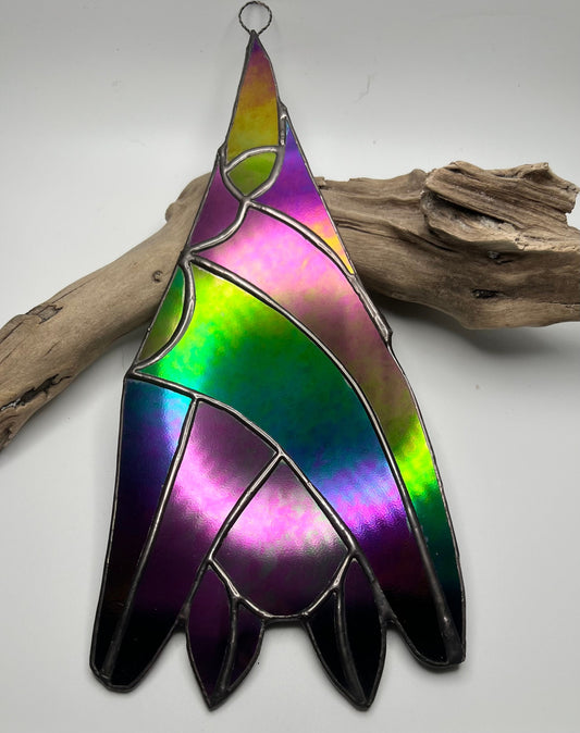 Rainbow Sleeping Hanging Bat - Iridized Reflective Glass Suncatcher