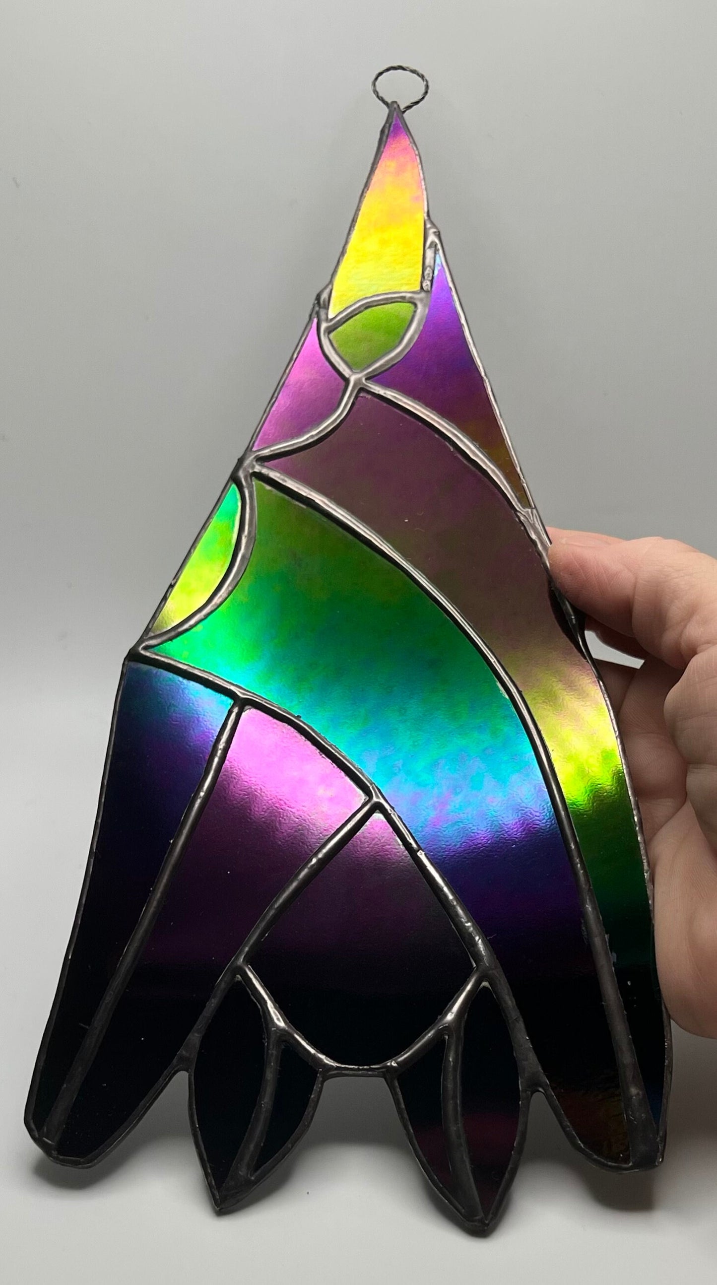 Rainbow Sleeping Hanging Bat - Iridized Reflective Glass Suncatcher