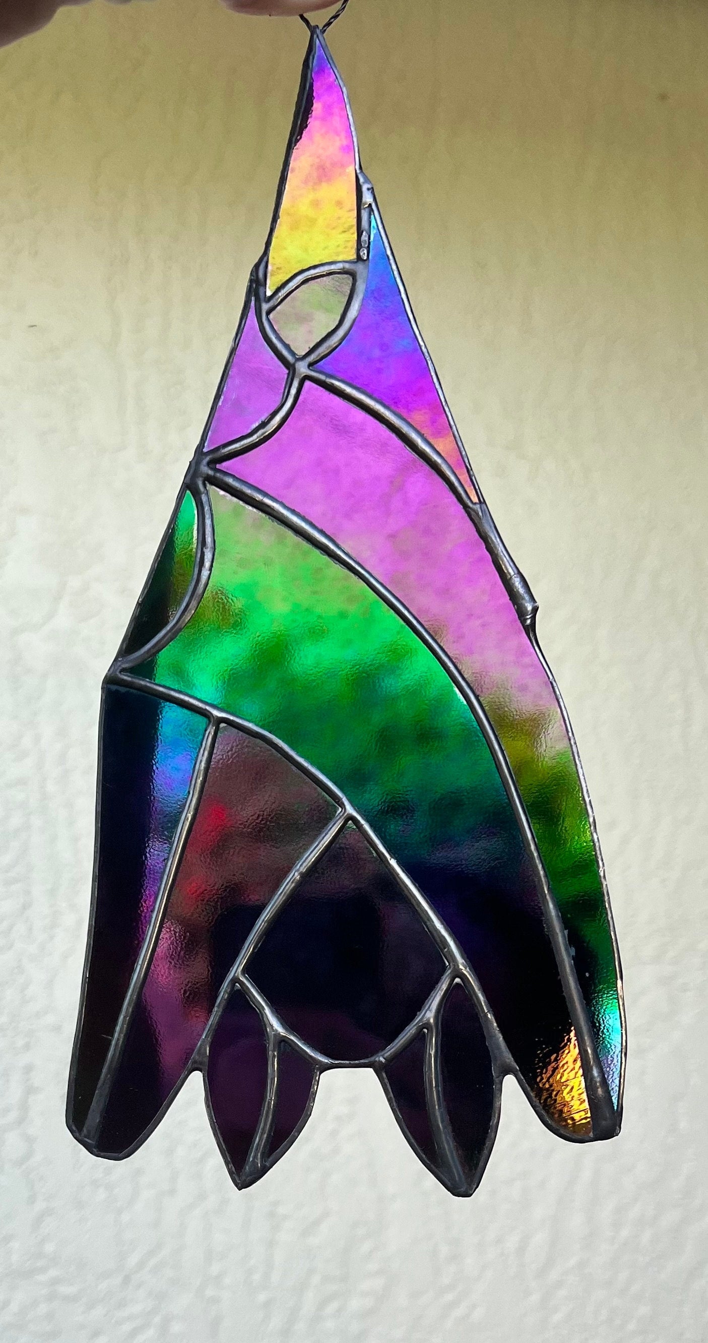 Rainbow Sleeping Hanging Bat - Iridized Reflective Glass Suncatcher