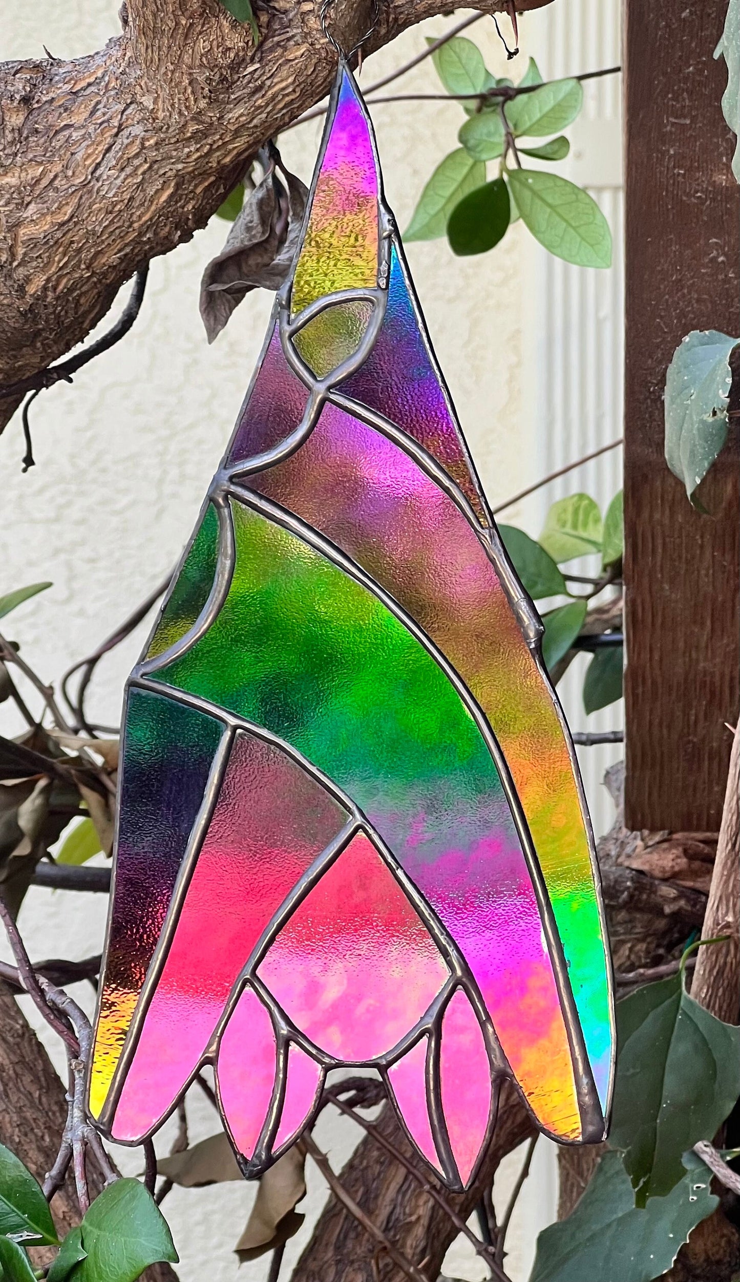Rainbow Sleeping Hanging Bat - Iridized Reflective Glass Suncatcher